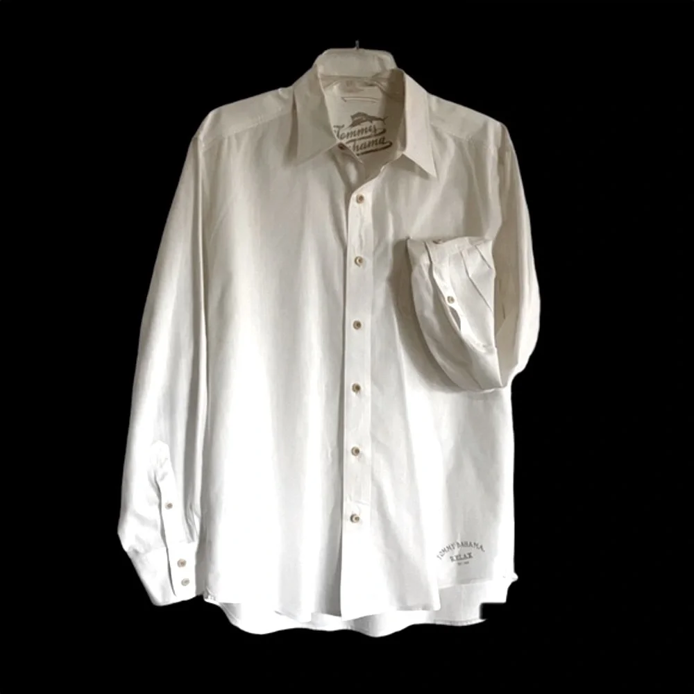 Tommy Bahama Bright White Lux Cotton Embossed Khaki Marlin Relax Edition Shirt